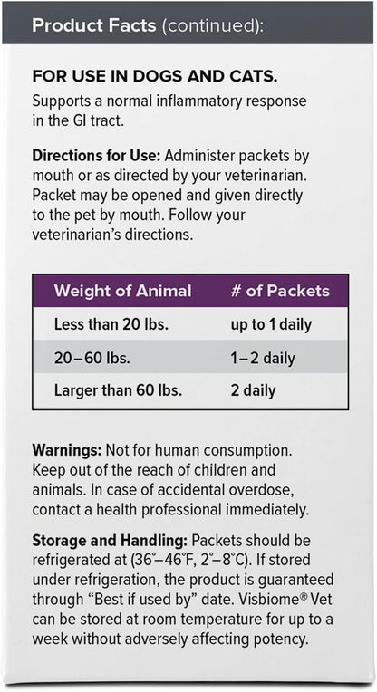 Visbiome® Vet Advanced GI Care Probiotic for Dogs & Cats, 225B CFU, 30 ct | Veterinarian Recommended, De Simone Formulation®, Multi-Strain, Refrigerated Probiotics, Weight-Based Dosing, Made in USA