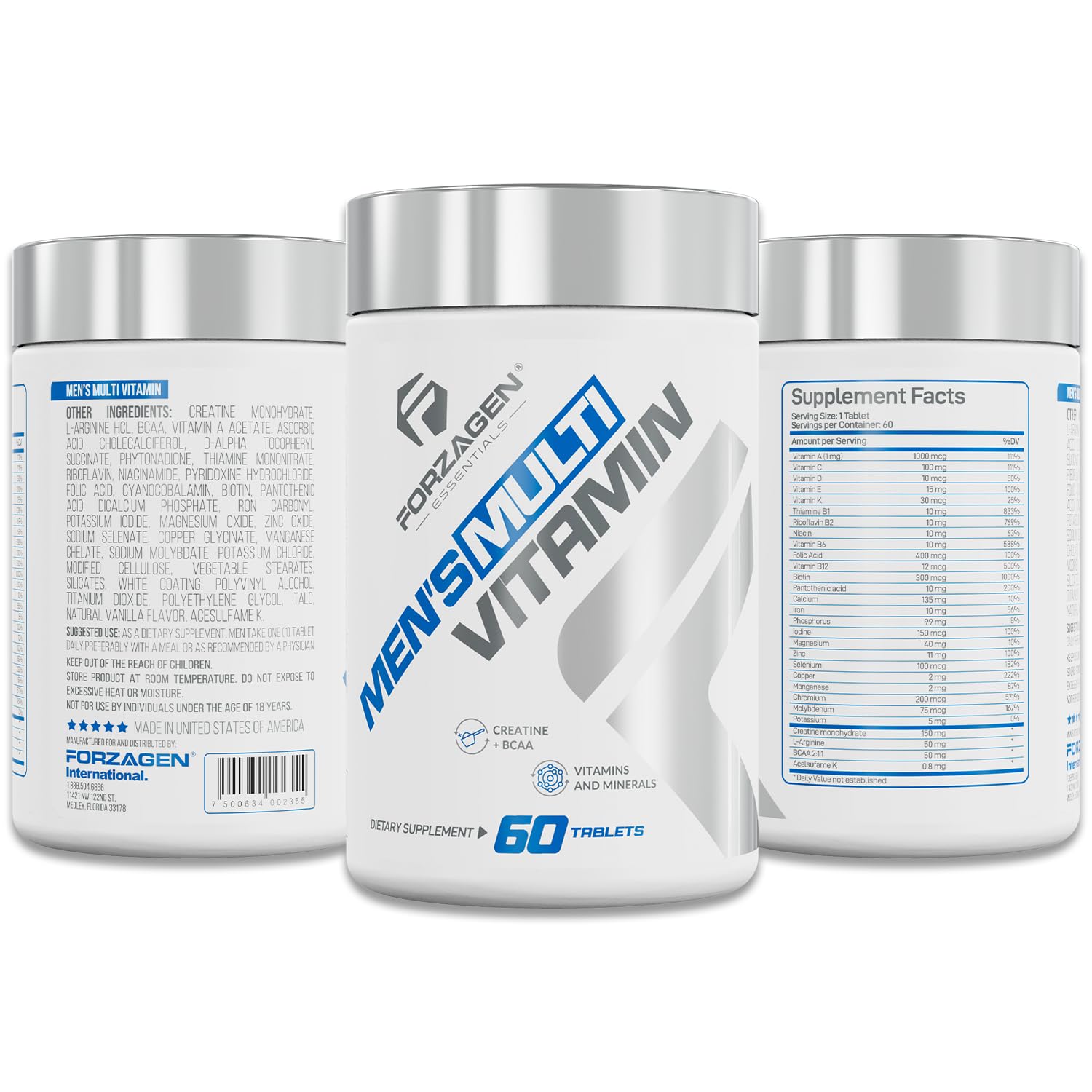 Forzagen Essentials Men's Multivitamin with Creatine and BCAA, Complete Vitamin and Mineral Complex, 60 Tablets Forzagen buy supplements Au