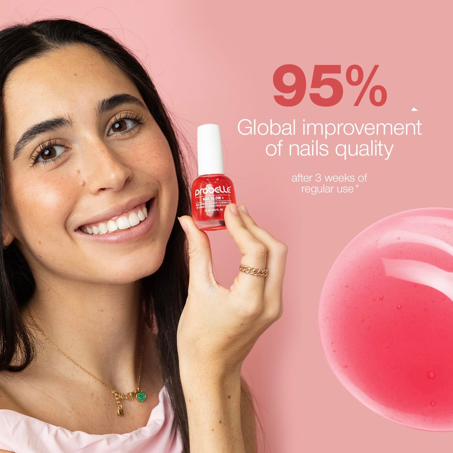 Probelle Nail Glow + Nail Strengthener and Hardener with Sheer Jelly Tint, Hard To Resist Ultra Glowy Nail Shine, Tinted Nails Strengthening Blush for Brittle