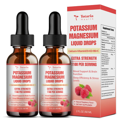 Potassium Magnesium Supplement Liquid Drops - High Absorption Potassium Supplement with Magnesium, Calcium, Vitamin D3 K2, Vegan, Non-GMO Potasio Support Leg Cramps, Bone, Muscle - 2 Fl oz