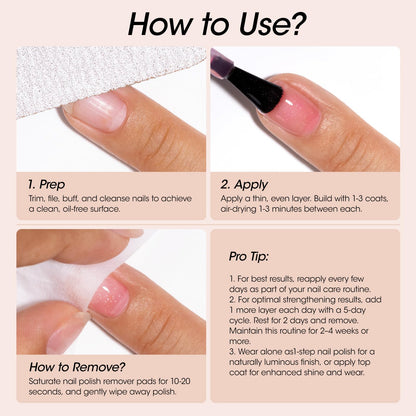 Gellen Active Glow Nail Polish One Step Ridge Filler Nail Strengthener with Hexanal & Pro-VE B5, Pomegranate Seed Oil for Healthier Glossier Nails