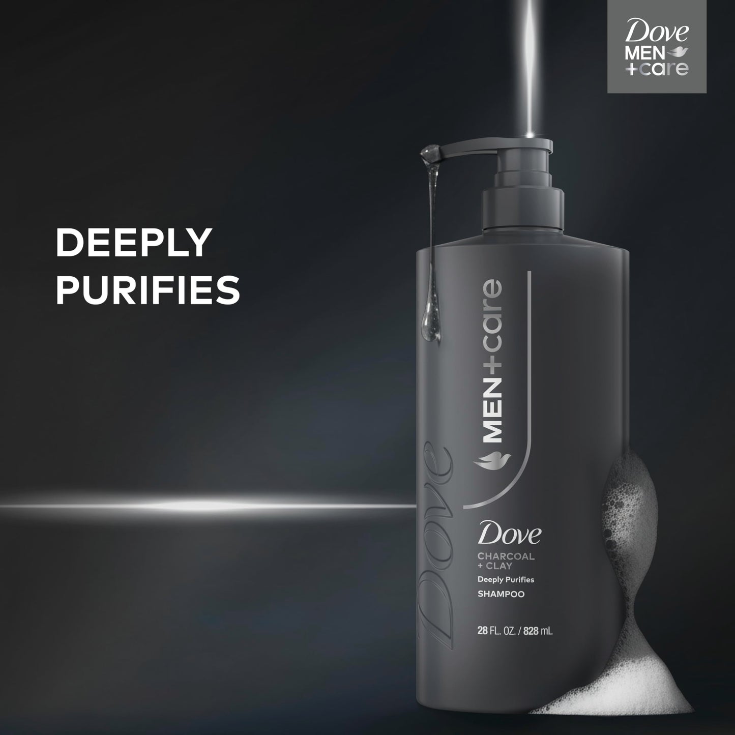 DOVE MEN + CARE Shampoo 1 count Charcoal + Clay for Real Hair that Powers Up Hair Strength, with Deep Purifying Benefits, 28 Fl oz