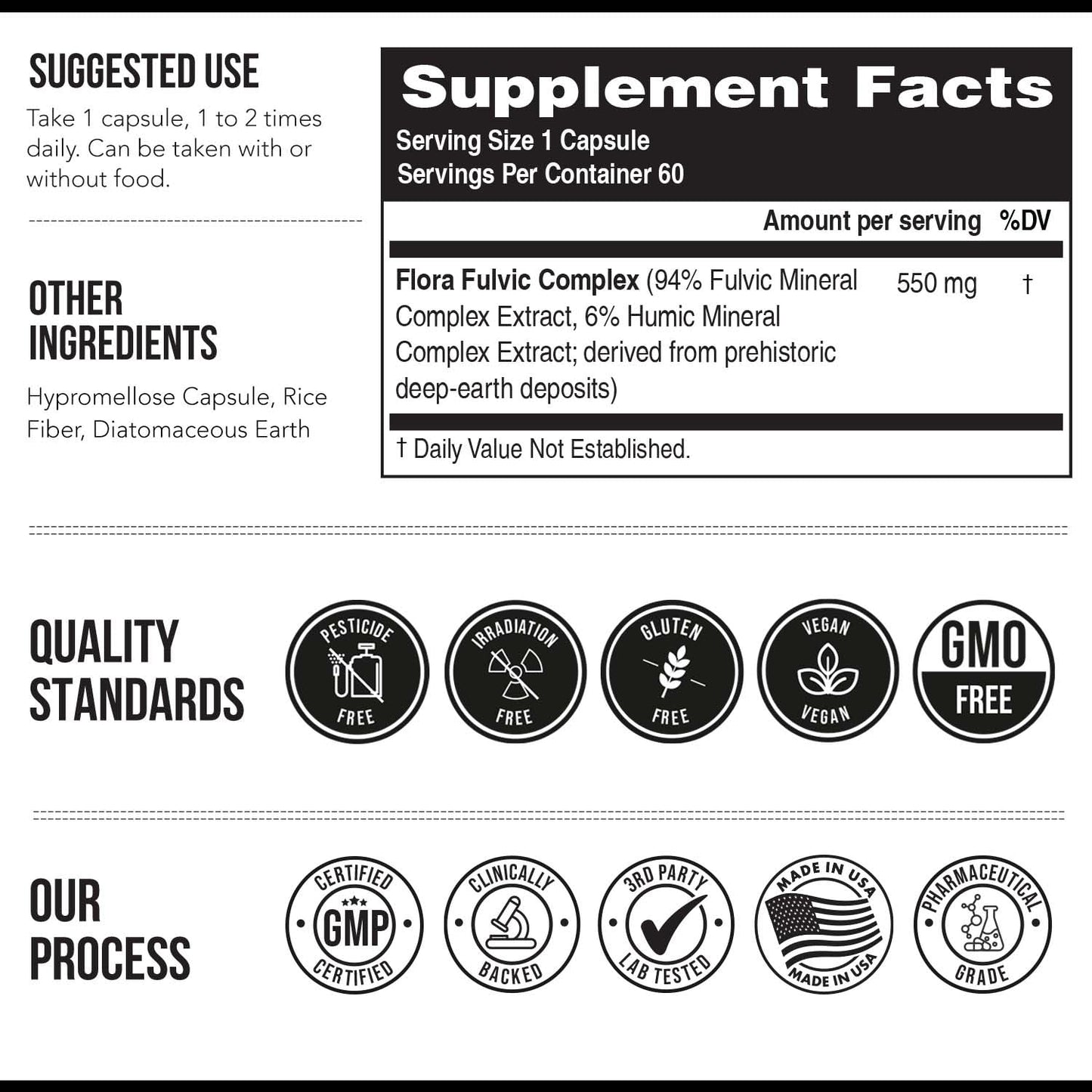 Flora Fulvic | Fulvic Acid + Humic Acid Complex – 550 mg |Mined in Utah, Prehistoric Deep Earth Extract | Immunity, Gut, Digestion – Natural Trace Mineral Complex