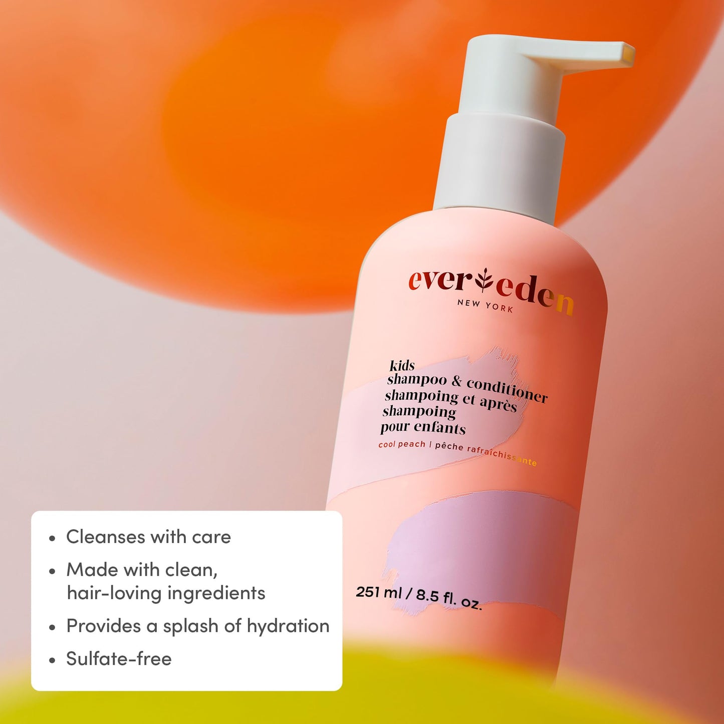 Evereden Kids Shampoo and Conditioner 2-in-1: Cool Peach, 8.5 fl oz. | Clean, Vegan, & Gentle Care for Kids | Toddler Shampoo