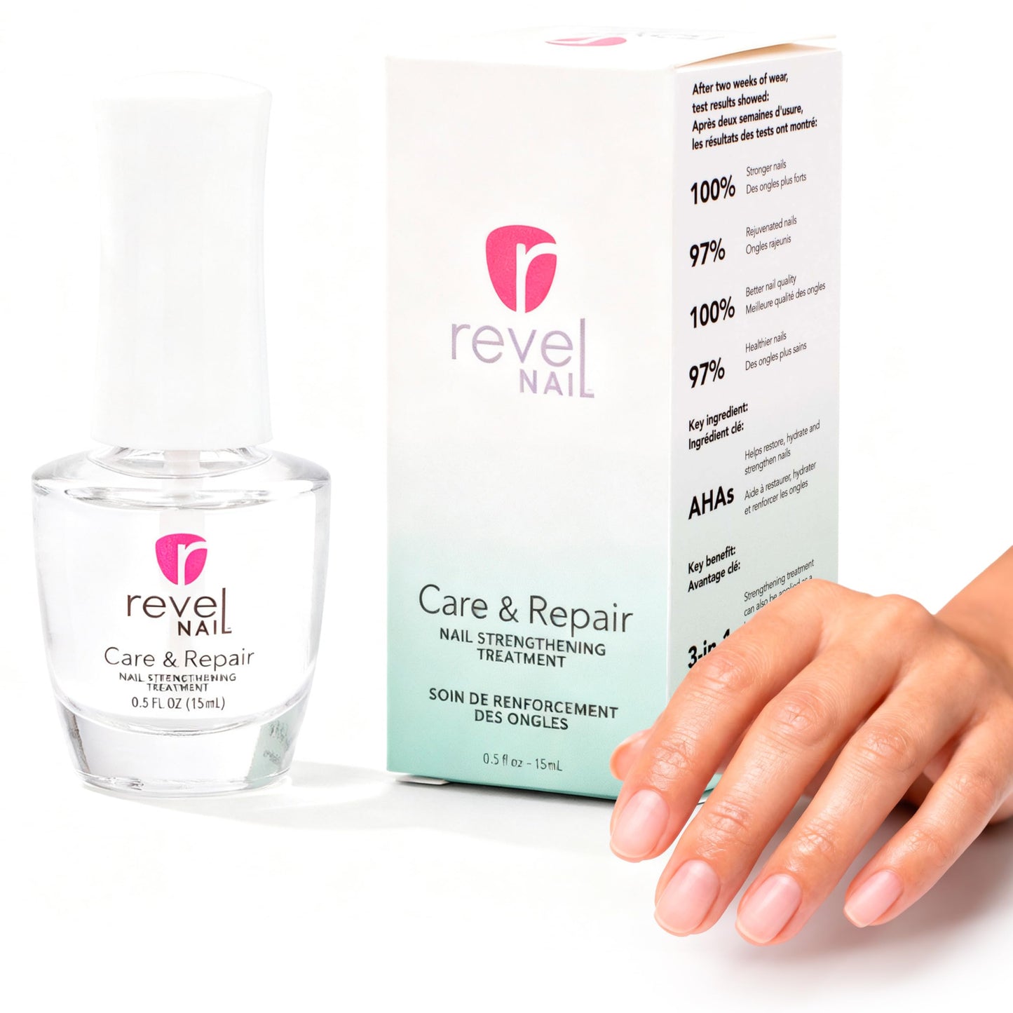 Revel Nail Care & Repair Strengthener, Clear Formula with AHA, Calcium & Vitamin E for Weak, Brittle or Peeling, Made in USA