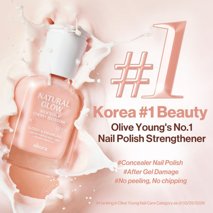 ohora Natural Glow Water Syrup Nail Strengthener (Strawberry) - Tinted Nail Hardener for Brittle, Damaged Nails, Quick-Dry Glossy Finish