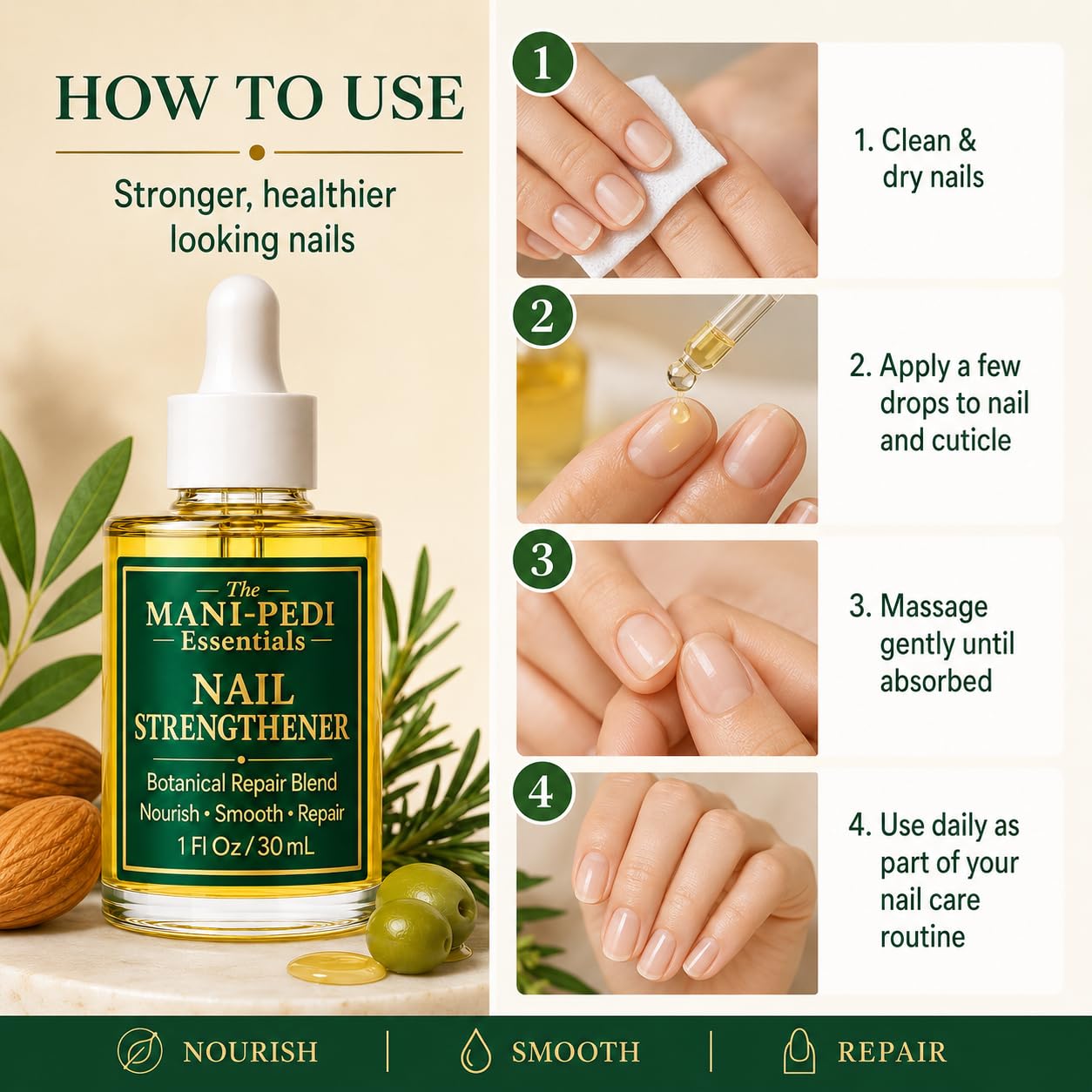 TMPE Nail Strengthener Oil for damaged, brittle nails. Keratin Repair Blend with nourishiment of Jojoba, Almond & Tea-Tree Oils