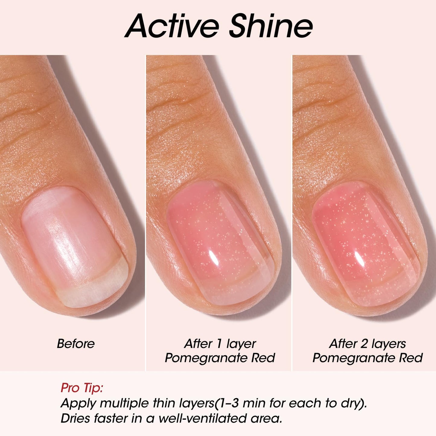 Gellen Active Glow Nail Polish One Step Ridge Filler Nail Strengthener with Hexanal & Pro-VE B5, Pomegranate Seed Oil for Healthier Glossier Nails