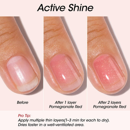 Gellen Active Glow Nail Polish One Step Ridge Filler Nail Strengthener with Hexanal & Pro-VE B5, Pomegranate Seed Oil for Healthier Glossier Nails