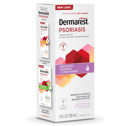 Dermarest Medicated Psoriasis Shampoo & Conditioner, with Salicylic Acid & Zinc Complex, Fragrance-Free, 8 Fl Oz