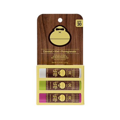 NEW Sun Bum SPF 30 Sunscreen Tropical Lip Balm 3 Pack - Pomegranate, Kiwi, Coconut - Moisturizing Aloe Vera and Vitamin E
