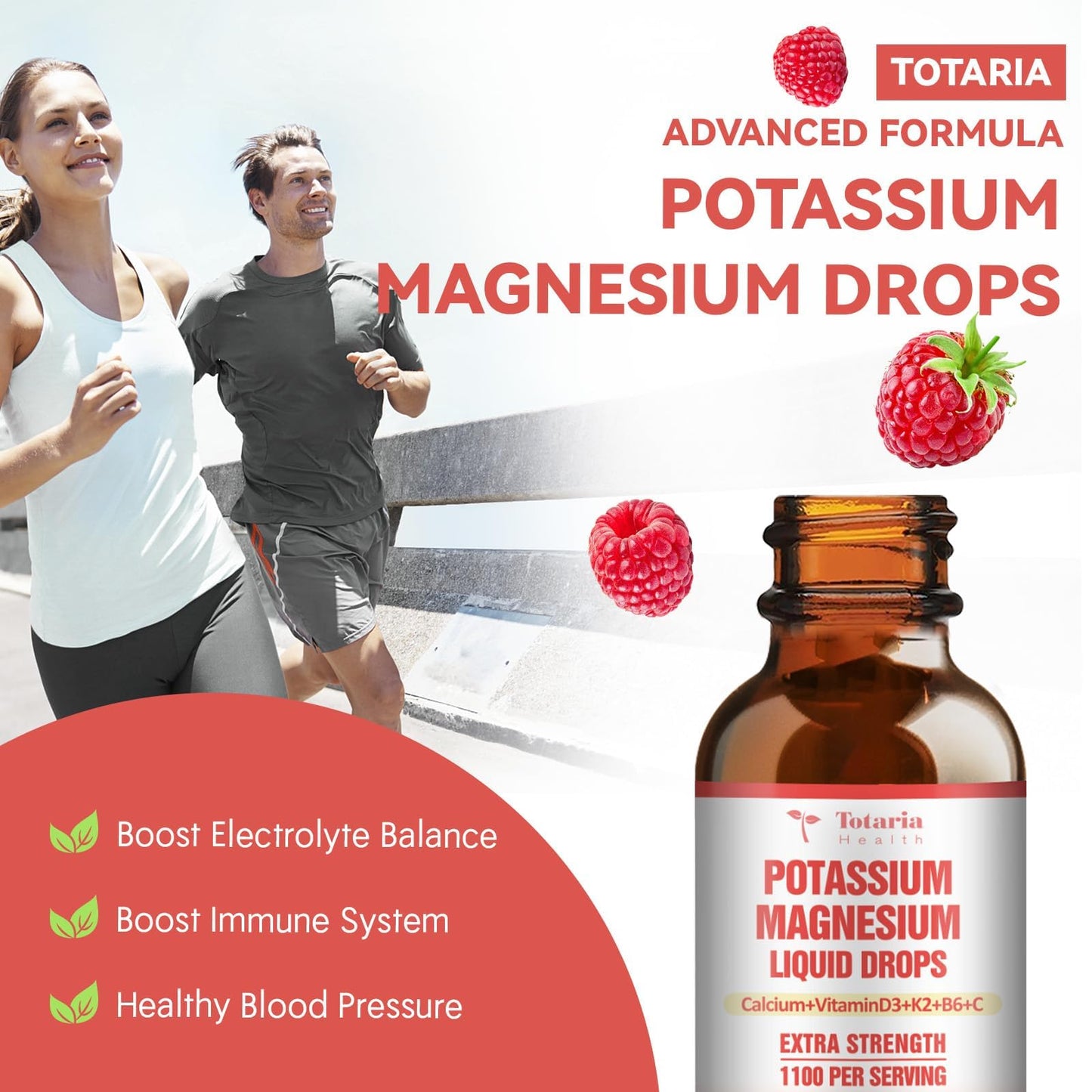 Potassium Magnesium Supplement Liquid Drops - High Absorption Potassium Supplement with Magnesium, Calcium, Vitamin D3 K2, Vegan, Non-GMO Potasio Support Leg Cramps, Bone, Muscle - 2 Fl oz