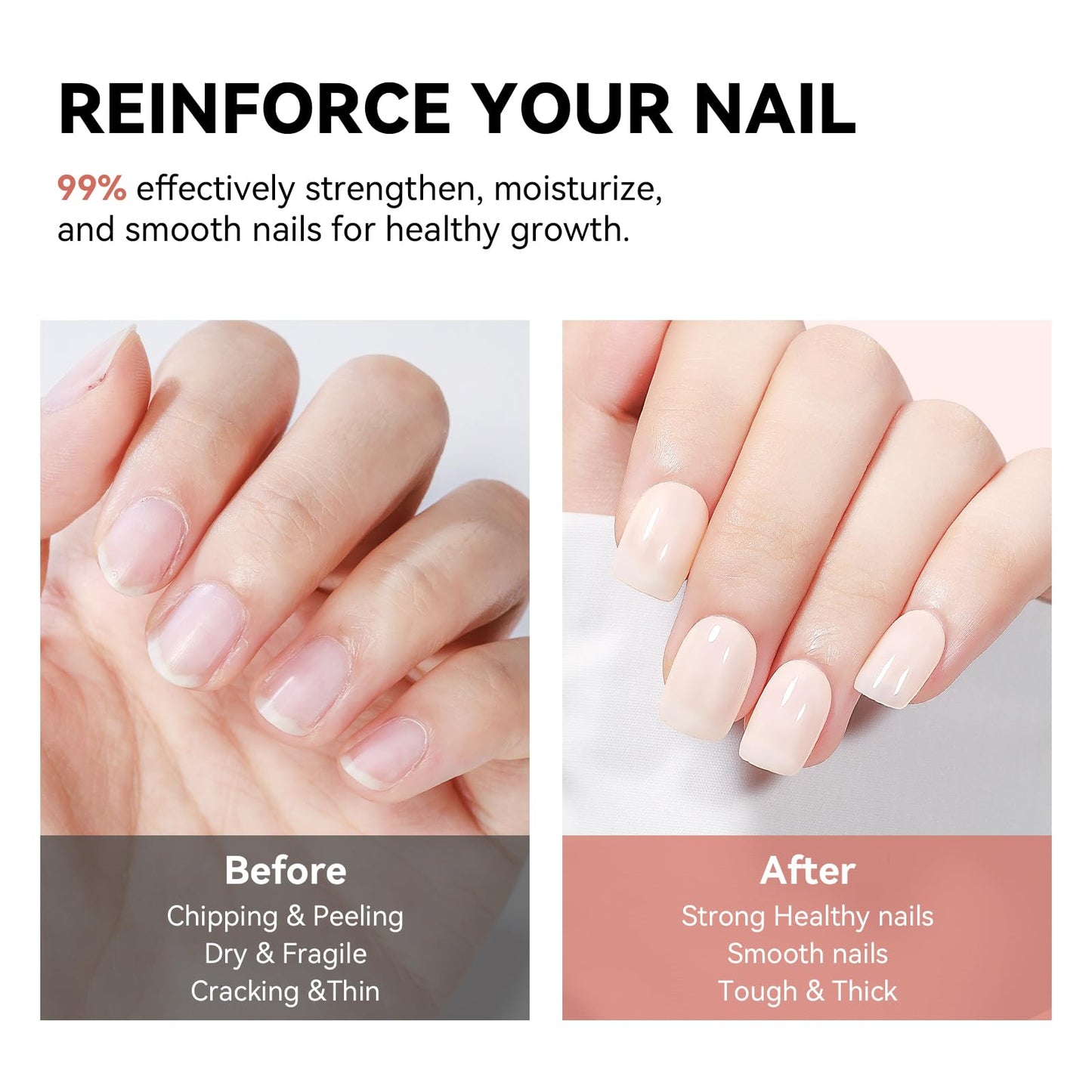 Bevimee Nail Strengthener Natural Nails Hardener Extra Strong and Growth Nude Nail Repair Strengthening Polish Ridge