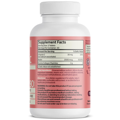 Bronson Collagen Peptides 3000mg (per Serving) with Biotin & Vitamin C - for Hair, Skin & Nails Support, Non-GMO, 90 Tablets