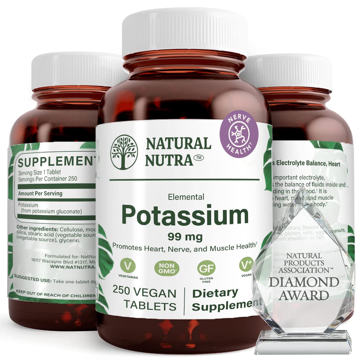 Natural Nutra Elemental Potassium Gluconate 99 mg Dietary Supplement – Promotes Energy, Helps Boost Nervous System, Promotes Heart Health, Mineral Regulation, Muscle Function - 100 Vegan Tablets