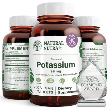 Natural Nutra Elemental Potassium Gluconate 99 mg Dietary Supplement – Promotes Energy, Helps Boost Nervous System, Promotes Heart Health, Mineral Regulation, Muscle Function - 100 Vegan Tablets