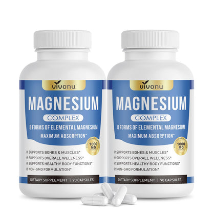 8 Magnesium Complex for Women, Maximum Absorption* 1000mg Formula – Supports Healthy Muscles, Bones, Nerves & Overall Body Functions, Premium Non-GMO Supplement, 90 Capsules