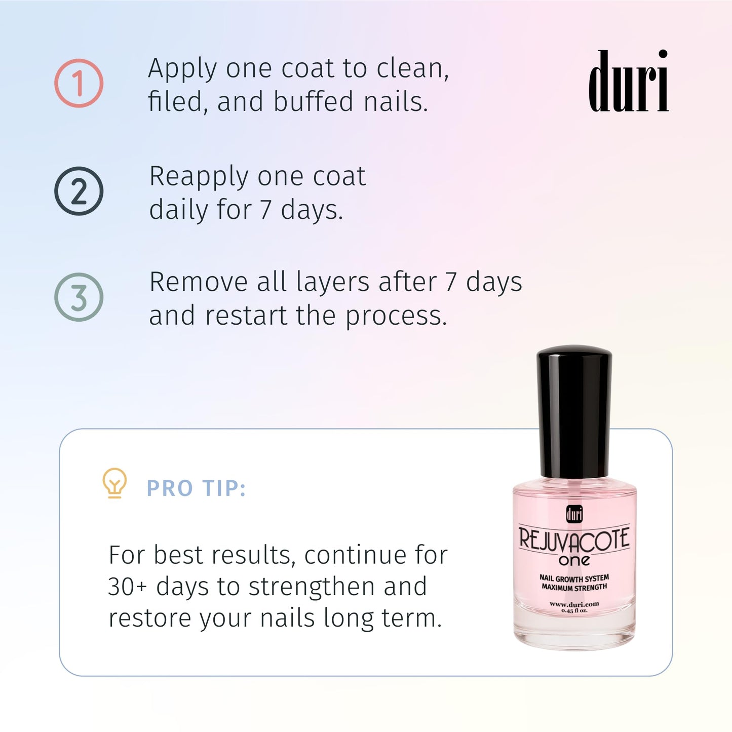 duri Rejuvacote 1 Nail Strengthener, Maximum Effect Formula, For brittle, weak, or post-damage nails (Pack of 3-0.45 fl. oz. each)