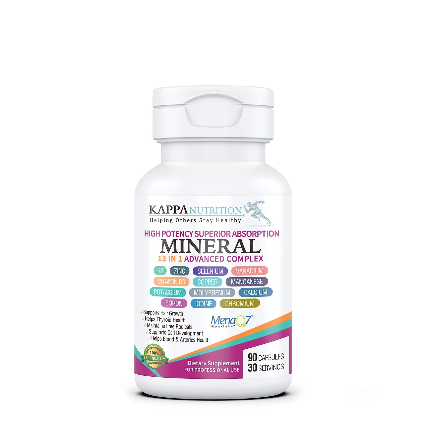 KAPPA NUTRITION (90 Capsules,Vitamin K2, Vitamin D3, Zinc, Selenium, Vanadium, Copper, Manganese, Potassium, Molybdenum, Calcium, Chromium, Iodine, Boron, Mineral 13 in 1 Advanced Complex, from KAPPA NUTRITIONBuy Supplements Australia