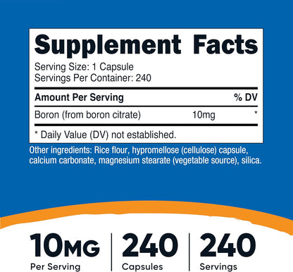 Nutricost Boron Capsules 10mg, 240 Vegetarian Capsules, Gluten Free | GMO-Free
