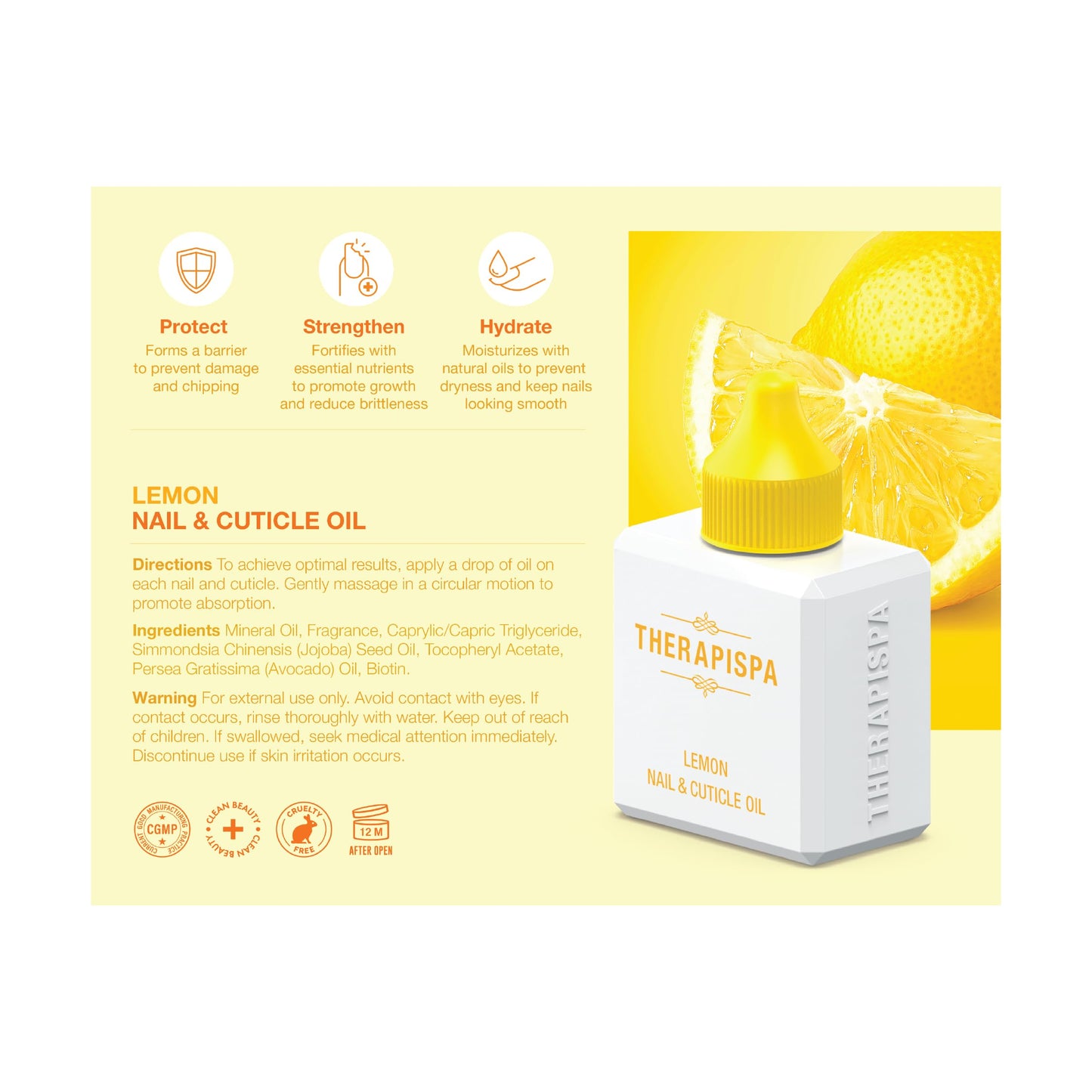 THERAPISPA Nail & Cuticle Oil with Avocado, Jojoba, Biotin & Vitamin E – Nail Growth Oil for Strengthening, Hydrating & Reviving Peeling Nails (Lemon, 2.0 fl oz)