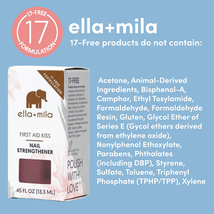 ella+mila Nail Strengthener and Growth Treatment - First Aid Kiss Nail Hardener for Damaged Brittle Thin Nails