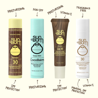 NEW Sun Bum SPF 30 Sunscreen Tropical Lip Balm 3 Pack - Pomegranate, Kiwi, Coconut - Moisturizing Aloe Vera and Vitamin E