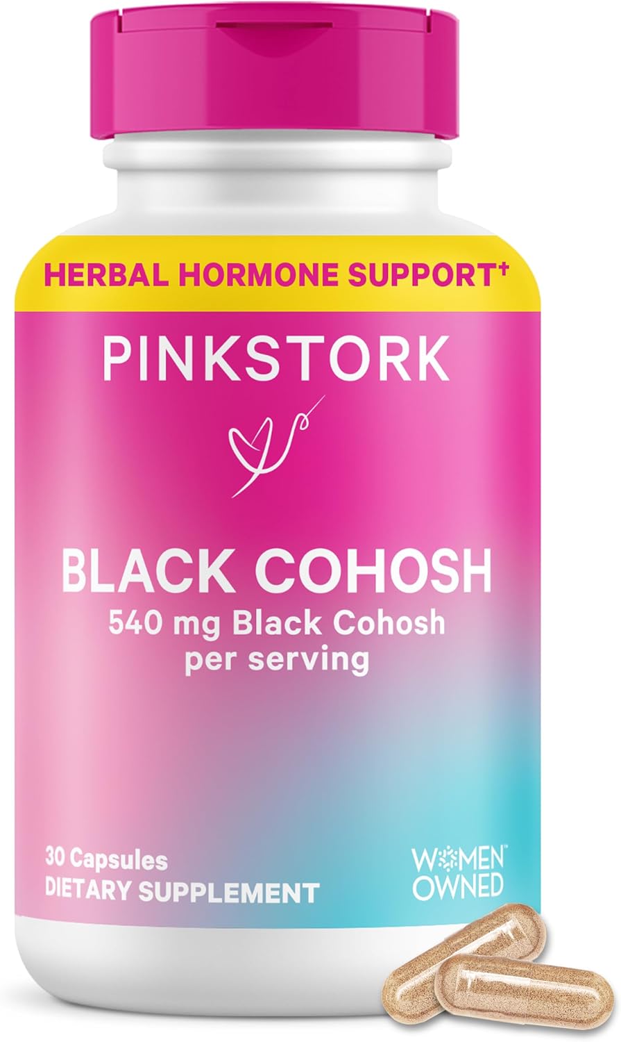 Pink Stork Black Cohosh Supplements for Women, 540 mg, 30 Capsules | Pure Black Cohosh, Supports Hormone Balance for Fertility, Perimenopause + Menopause Comfort