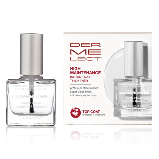 Dermelect High Maintenance Instant Nail Thickener - Nailcare Top Coat with Keratin Protein Peptides, Strengthening, Hardening Protective High Shine