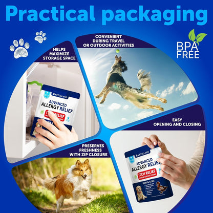 Dog Allergy Relief Chews - Itching Skin Relief for Dogs - Fish Oil - Omega 3 - Seasonal Allergies Pills - Skin & Coat, Anti Itch,Hot Spots Treatment - Canine Immune Health Supplement - 120 Soft Treats