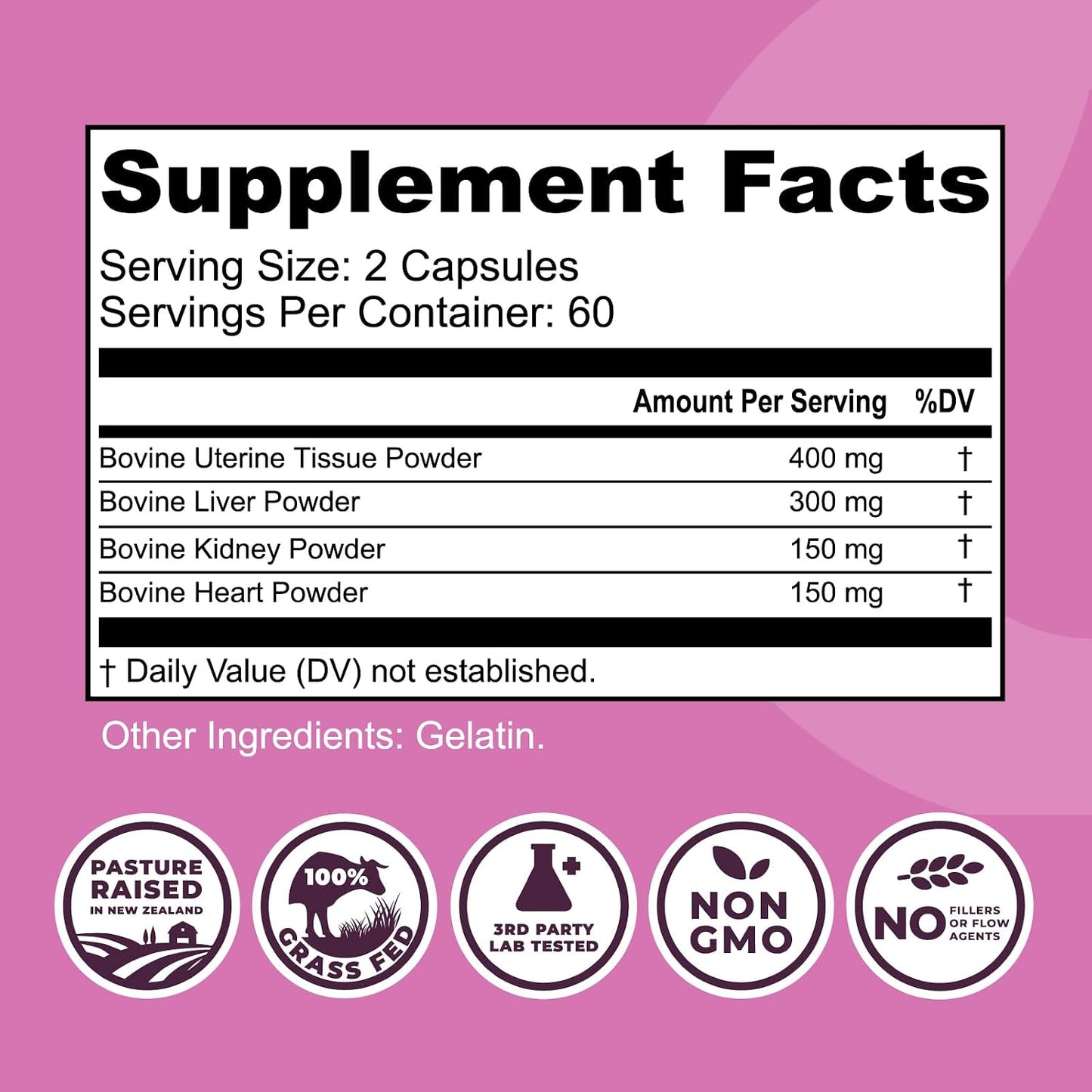 Beef Organ Supplement for Women + Organic Beef Liver Capsules + Grass Fed Bovine Heart & Liver Supplement - Pasture Raised Bovine - No Fillers, Flow Agents, or GMOs - Nutrient Dense Superfood
