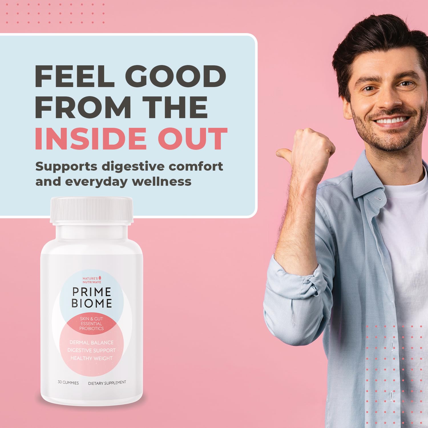 Nature’s NutriWave PrimeBiome Probiotic Gummies – Plant-Based Blend with Inulin, Lion’s Mane, Ginger & More– Non-GMO, No Stimulants, GMP Certified – 30 Gummies, 3 Month Supply Nature’s NutriWaveBuy Supplements Australia