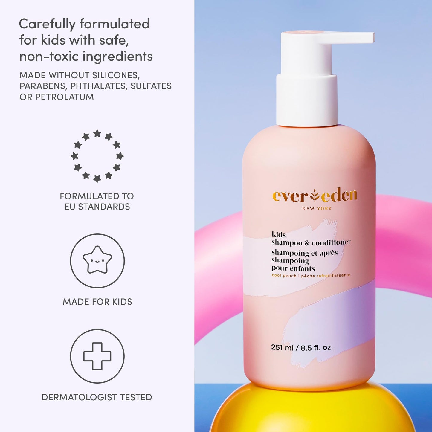 Evereden Kids Shampoo and Conditioner 2-in-1: Cool Peach, 8.5 fl oz. | Clean, Vegan, & Gentle Care for Kids | Toddler Shampoo