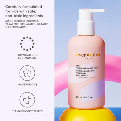 Evereden Kids Shampoo and Conditioner 2-in-1: Cool Peach, 8.5 fl oz. | Clean, Vegan, & Gentle Care for Kids | Toddler Shampoo