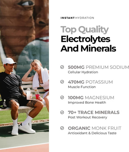 Instant Hydration Sugar Free Electrolytes Powder Packets Variety Pack - Watermelon, Raspberry, Lemon Lime Drink Mix & Travel Essentials with Magnesium and Potassium - Post Workout Recovery - 20 Sticks