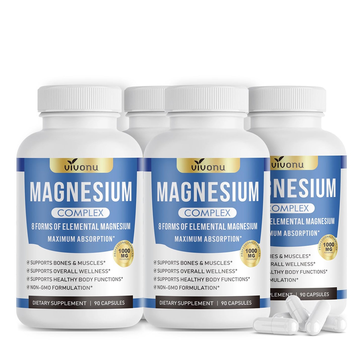 8 Magnesium Complex for Women, Maximum Absorption* 1000mg Formula – Supports Healthy Muscles, Bones, Nerves & Overall Body Functions, Premium Non-GMO Supplement, 90 Capsules
