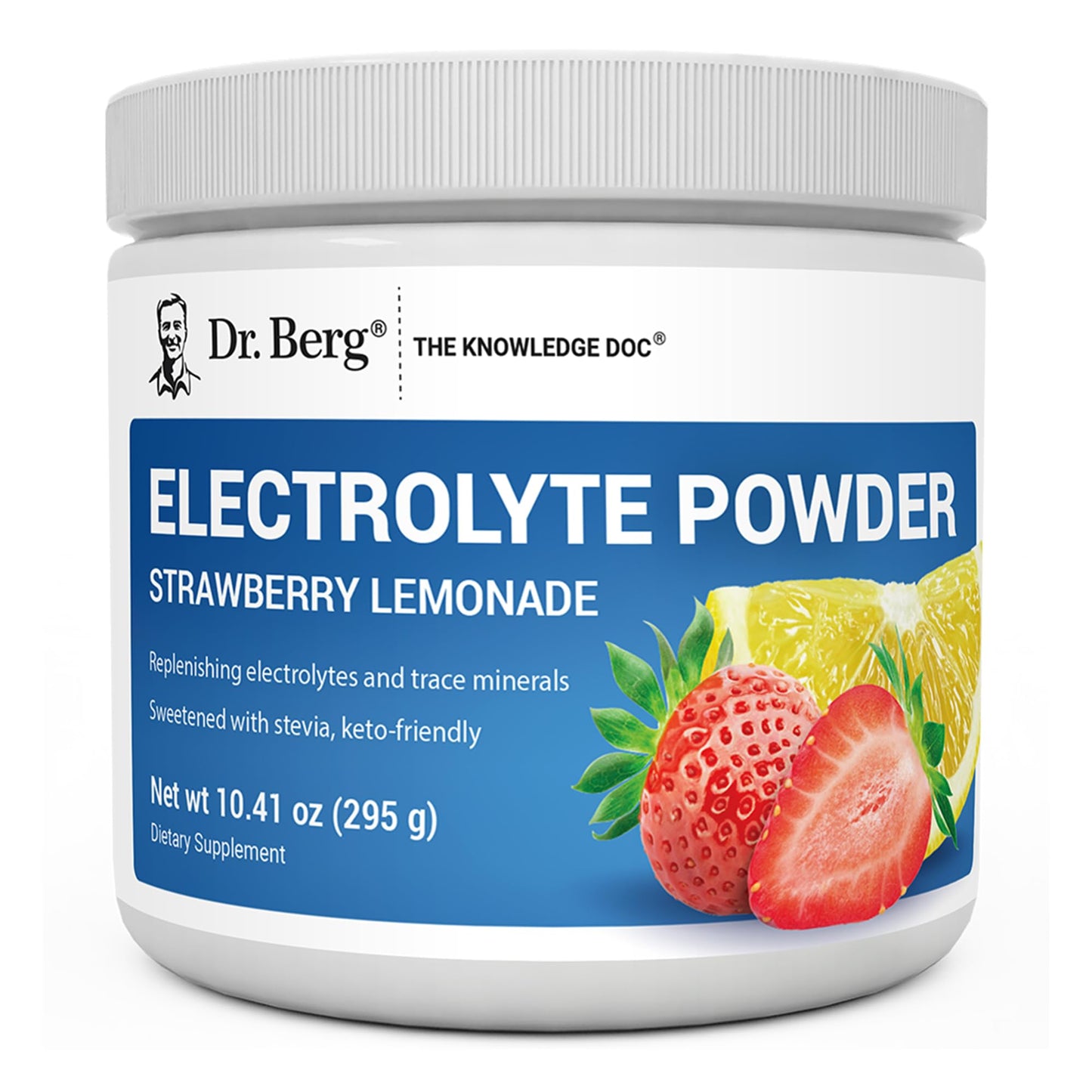 Dr. Berg Zero Sugar Hydration Keto Electrolyte Powder - Enhanced w/ 1000 mg of Potassium & Real Pink Himalayan Salt (NOT Table Salt) - Strawberry Lemonade