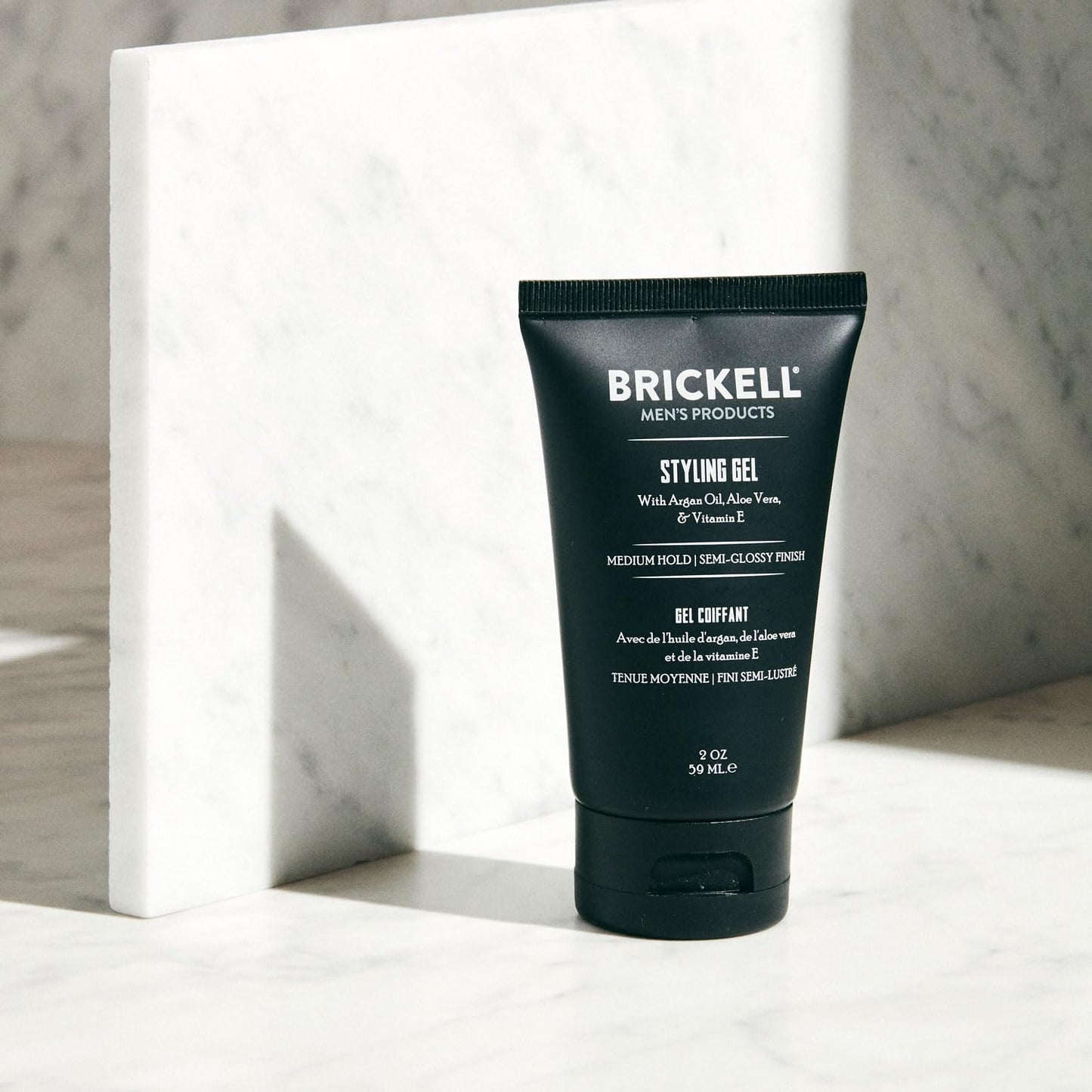 Brickell Men's Hair Styling Hair Gel For Men, All Day Hold for Glossy Style, With Argan Oil, Vitamin E, and Aloe, Scented, 2 Ounce