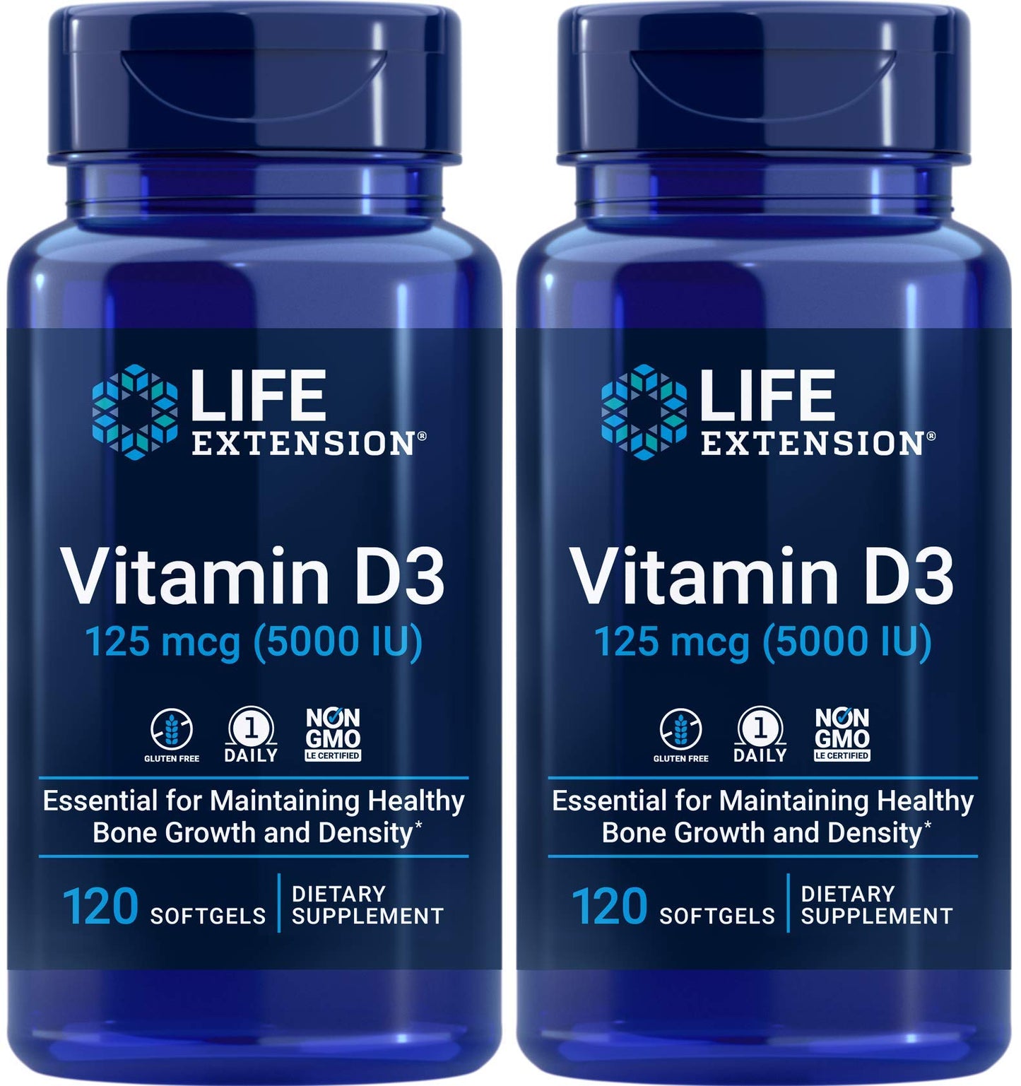 Life Extension Vitamin D3 5000 IU, 120 Softgels, 125mcg | 1 per day formula, Non-GMO and Gluten Free