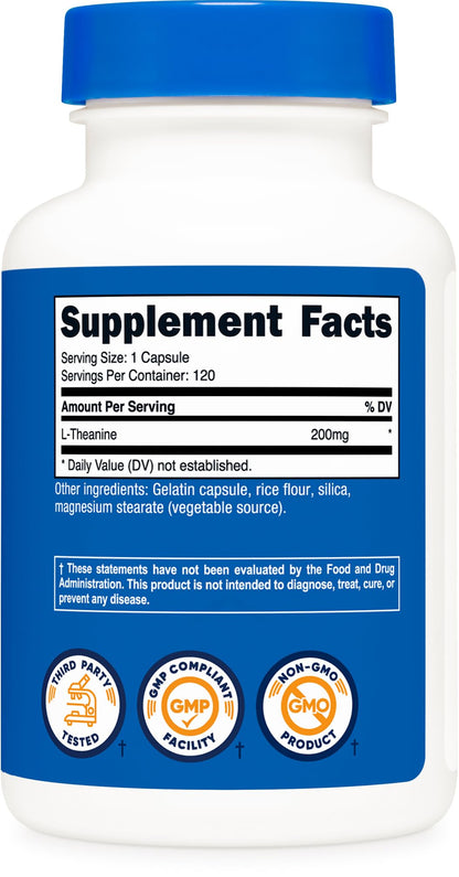 Nutricost L-Theanine 200mg, 120 Capsules, Double Strength - Non-GMO, Gluten Free