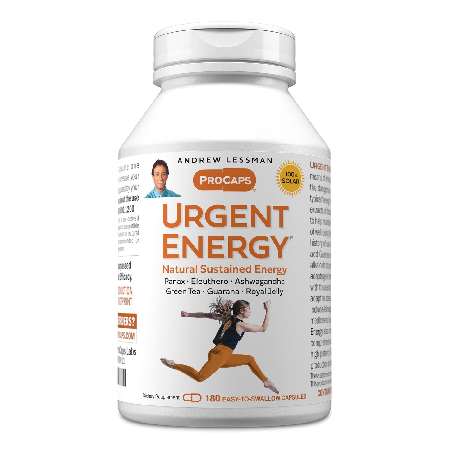 ANDREW LESSMAN Urgent Energy 60 Capsules - Provides a Safe, Healthy Means of Enhancing Energy Levels and Feelings of Well-Being, Green Tea, Guarana, Ginseng, Royal Jelly, Ashwagandha, B-Complex