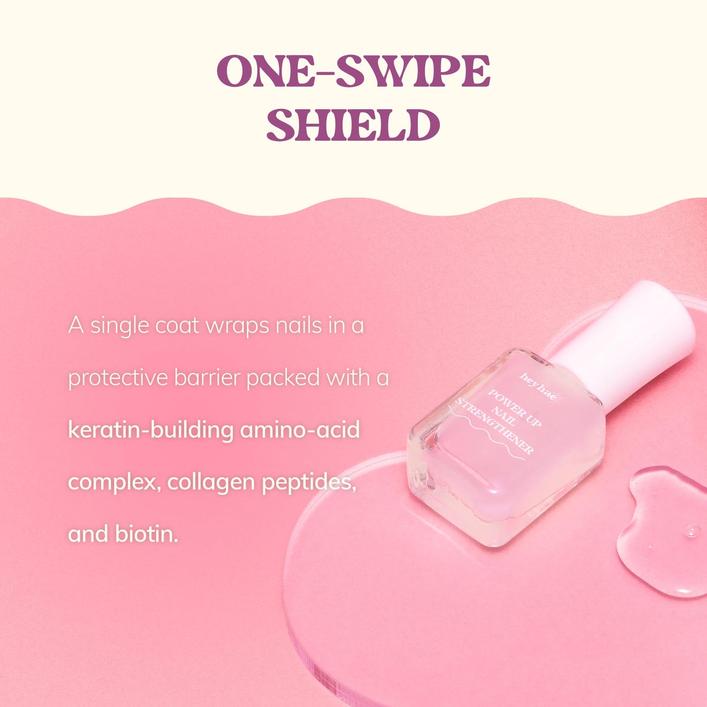 Heyhae Power Up Nail Strengthener 0.23 fl.oz | Daily Nourishment Care for Damaged Weak Splitting Clear Shine Keratin Recovery