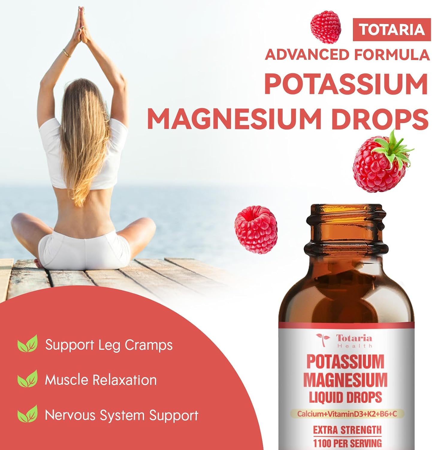 Potassium Magnesium Supplement Liquid Drops - High Absorption Potassium Supplement with Magnesium, Calcium, Vitamin D3 K2, Vegan, Non-GMO Potasio Support Leg Cramps, Bone, Muscle - 2 Fl oz