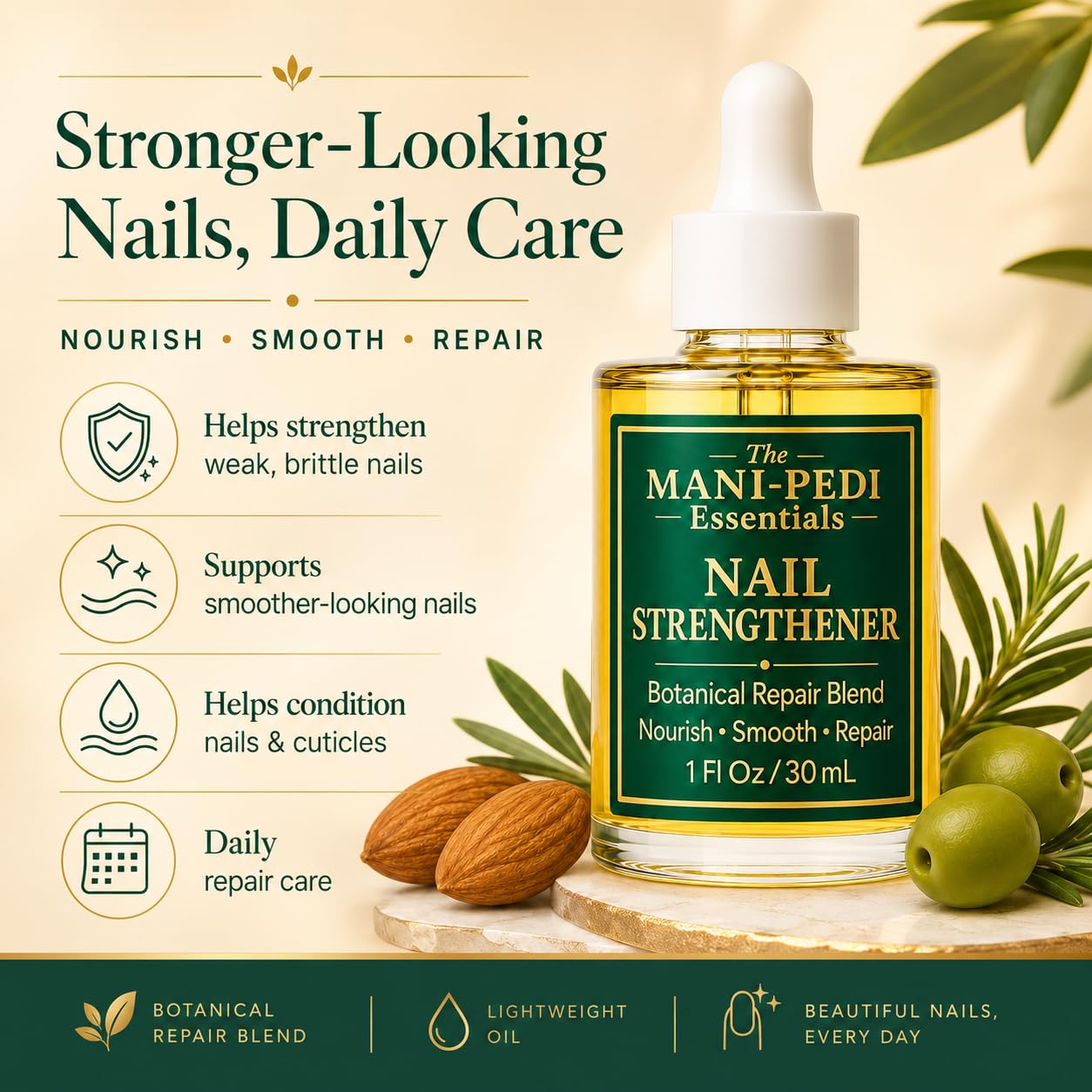 TMPE Nail Strengthener Oil for damaged, brittle nails. Keratin Repair Blend with nourishiment of Jojoba, Almond & Tea-Tree Oils