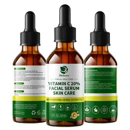Lukaree Vitamin C Serum for Face, Dark Spots, Fine Lines & Support Collagen | Vitamin C Serum 20% Brightening Face Serum with Sodium Hyaluronate - All Skin Types, Plus Vit C Caps, 1 Fl Oz + 60 Caps