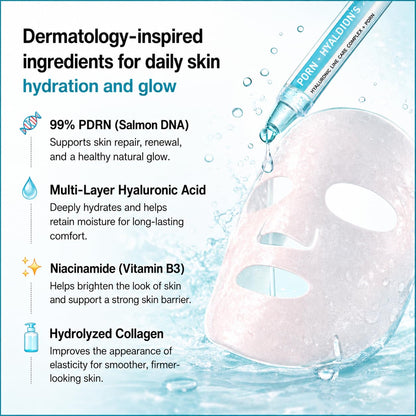 PDRN Hydrogel Face Mask — Collagen Face Mask, 99% Salmon DNA PDRN(34ml X 5) | PDRN, Collagen & Hyaluronic Acid for Intense Hydration, Smooth-Looking Skin — +177% Surface Hydration & −75% Pore Appearance