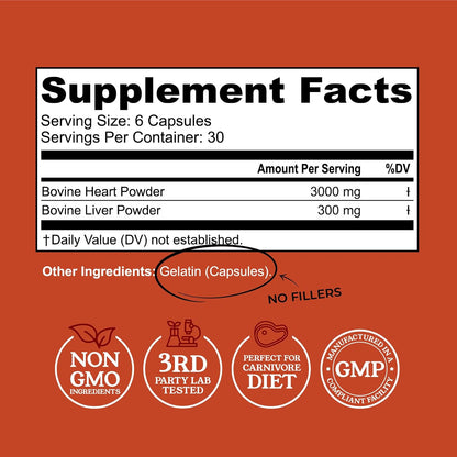 Beef Organ Supplement for Women + Organic Beef Liver Capsules + Grass Fed Bovine Heart & Liver Supplement - Pasture Raised Bovine - No Fillers, Flow Agents, or GMOs - Nutrient Dense Superfood