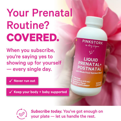 Pink Stork Liquid Prenatal Vitamins for Women – Berry, 32 Servings | Doctor Formulated, Organic Whole-Food Blend, Methylated Folate, Sugar-Free, Fertility to Postpartum, Breastfeeding Friendly