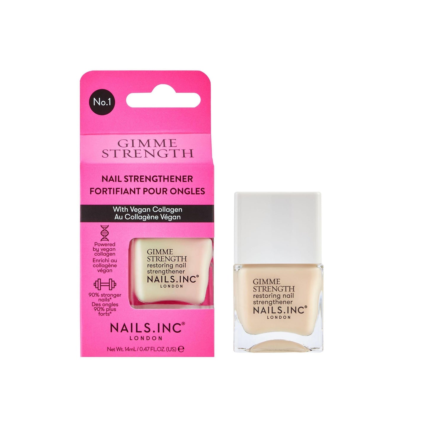 Nails Inc Gimme Strength Nail Treatment, Restoring Strengthener, Vegan Collagen, Shimmering Nail Highlighter, Durable & Strong Nails