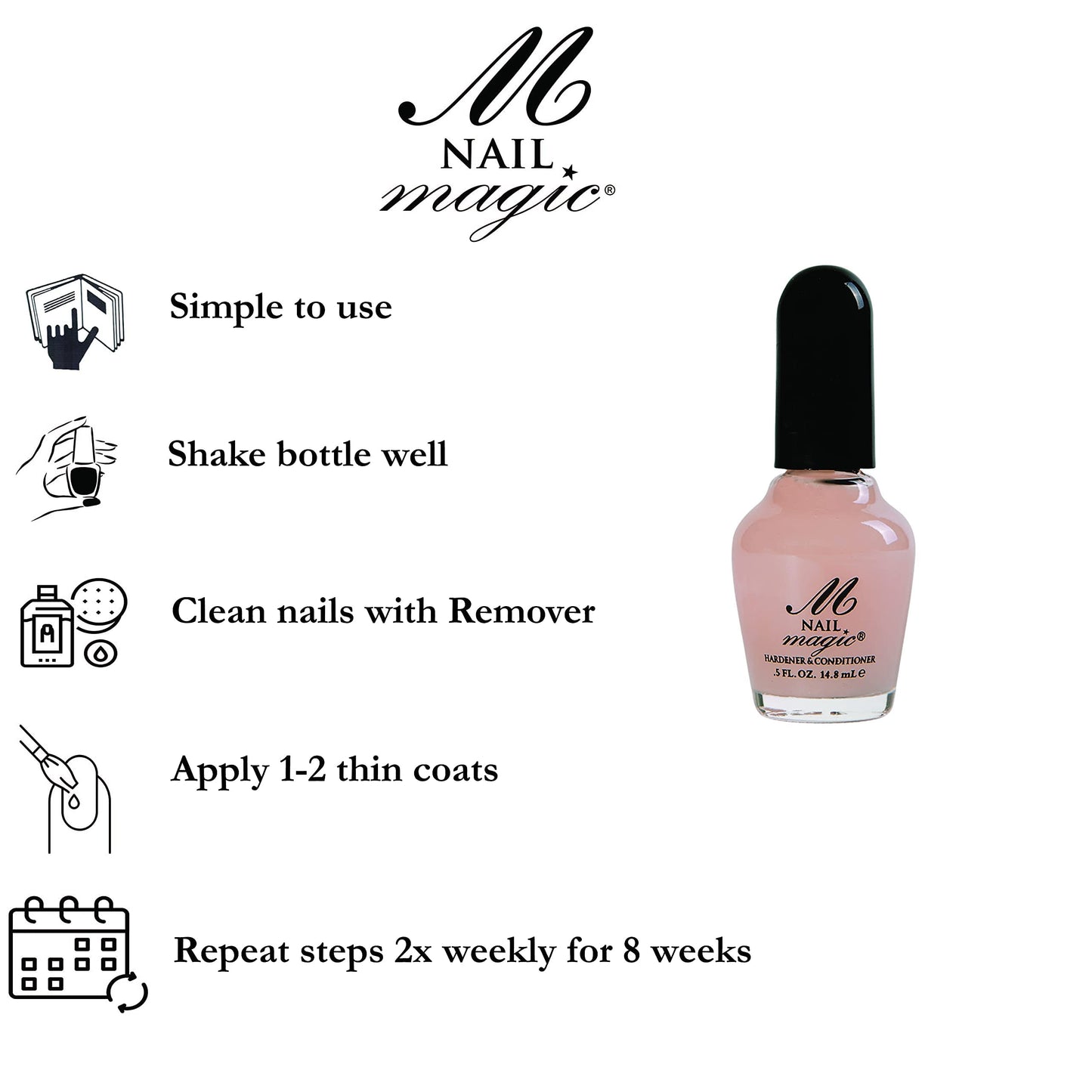 Nail Magic Hardener & Conditioner 2-Pack - Nail Strengthener for Damaged Nails, Clear Polish Base Coat, Repairs Weak Brittle Peeling Nails, 2 x 0.5 fl oz